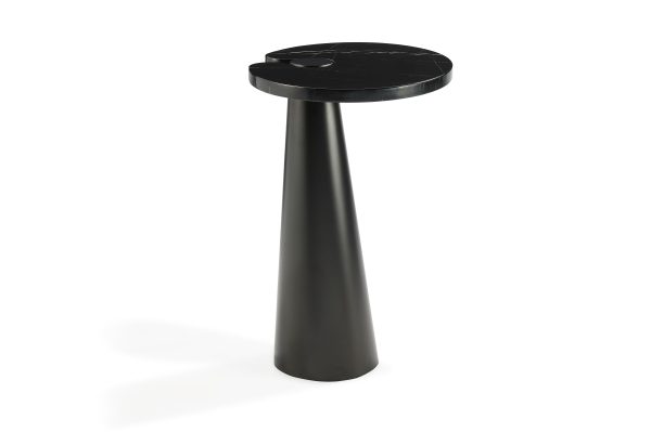 ACYL Tall Black Marquina Marble End Table Black Steel Base 1