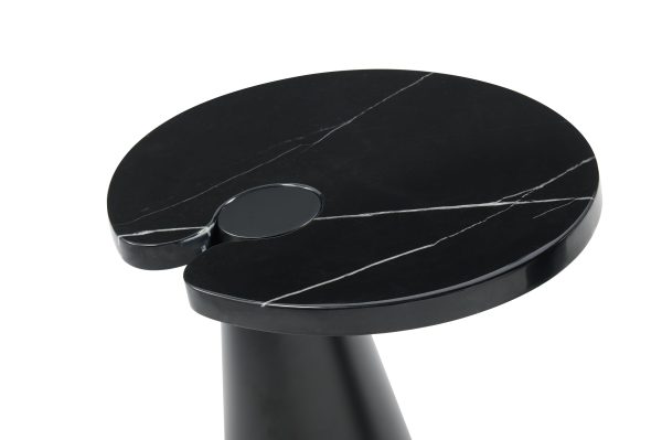 ACYL Tall Black Marquina Marble End Table Black Steel Base 2