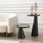 ACYL Tall Black Marquina Marble End Table Black Steel Base