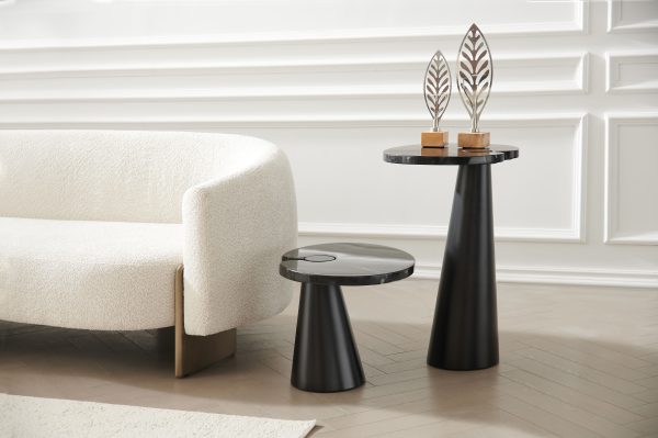 ACYL Tall Black Marquina Marble End Table Black Steel Base 4
