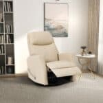 Ivory Leather Swivel Glider Recliner Chair with Lumbar Support