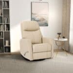 Ivory Leather Swivel Glider Recliner Chair with Lumbar Support