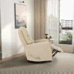 Ivory Leather Swivel Glider Recliner Chair with Lumbar Support