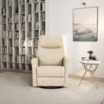 Ivory Leather Swivel Glider Recliner Chair with Lumbar Support