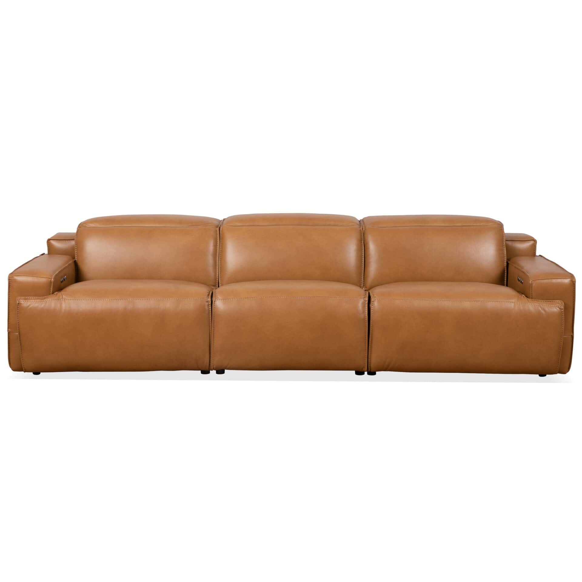 Triple Power Recliner Sofa Tan Leather With Adjustable Comfort 1 Triple Power Recliner Sofa Tan Leather With Adjustable Comfort