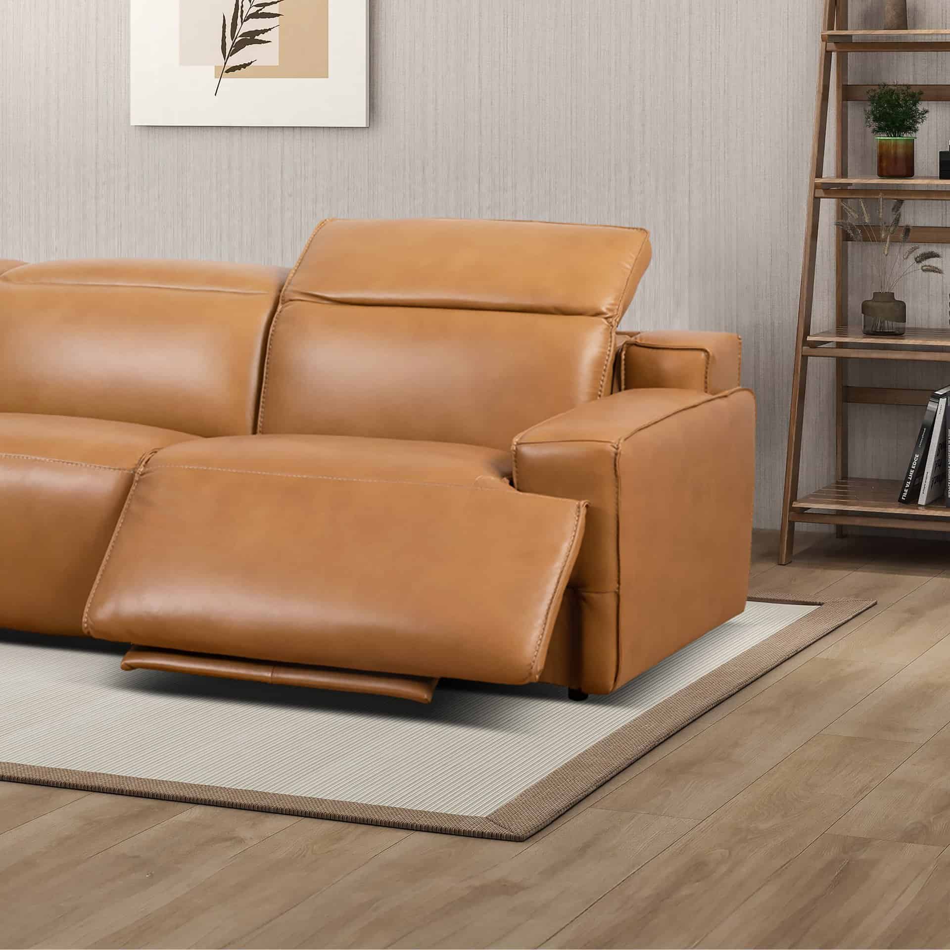 Triple Power Recliner Sofa Tan Leather With Adjustable Comfort 11 Triple Power Recliner Sofa Tan Leather With Adjustable Comfort