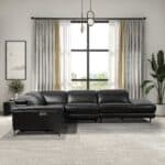 Reclining Sectional Sofa Black Faux Leather with Adjustable Headrests