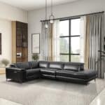 Reclining Sectional Sofa Black Faux Leather with Adjustable Headrests