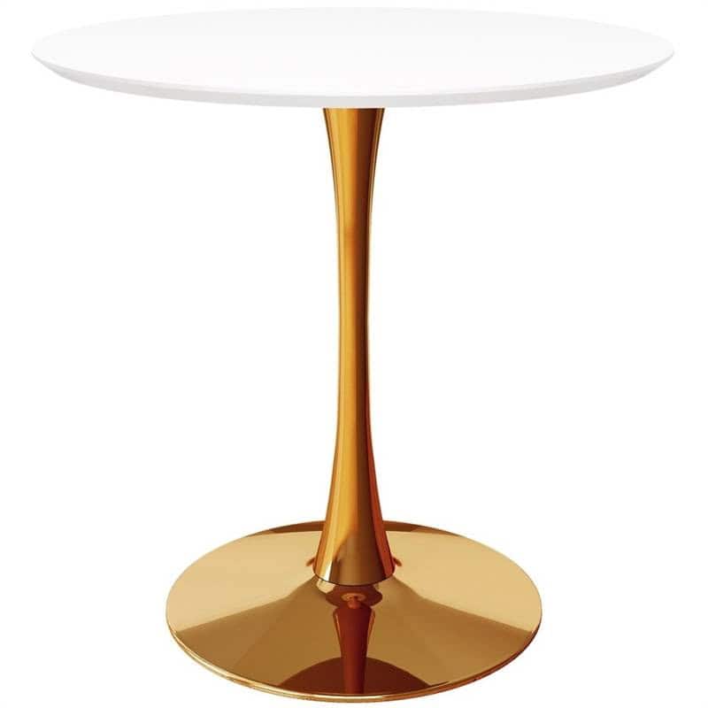 Modern Round Pedestal Dining Table White Top Gold Base 1 Modern Round Pedestal Dining Table White Top Gold Base