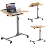 Adjustable Mobile Laptop Desk Cart with Wheels and Wood Top