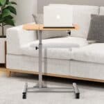 Adjustable Mobile Laptop Desk Cart with Wheels and Wood Top