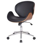 Modern Walnut Black Adjustable Faux Leather Office Chair with Wheels