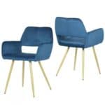 Modern Blue Velvet Dining Chairs with Gold Metal Legs (Set of 2)