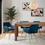 Modern Blue Velvet Dining Chairs with Gold Metal Legs (Set of 2)