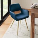 Modern Blue Velvet Dining Chairs with Gold Metal Legs (Set of 2)