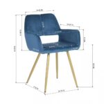 Modern Blue Velvet Dining Chairs with Gold Metal Legs (Set of 2)