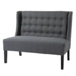 Scandinavian Gray Linen Tufted 2 Seater Loveseat with Wooden Legs