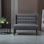 Scandinavian Gray Linen Tufted 2 Seater Loveseat with Wooden Legs
