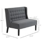 Scandinavian Gray Linen Tufted 2 Seater Loveseat with Wooden Legs