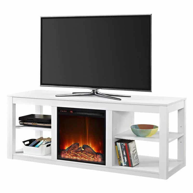 Modern White Electric Fireplace TV Stand with Storage Shelves 1 Modern White Electric Fireplace TV Stand with Storage Shelves
