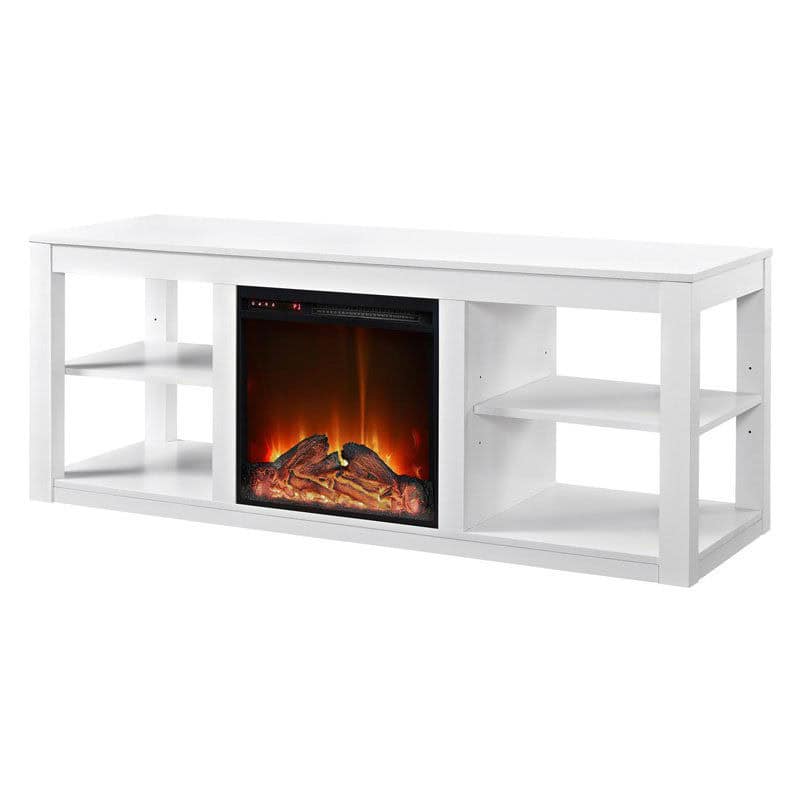 Modern White Electric Fireplace TV Stand with Storage Shelves 2 Modern White Electric Fireplace TV Stand with Storage Shelves - Image 2