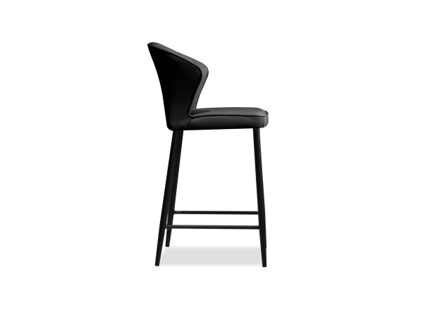 ARIEL Black Leather Counter Stool Black Powder Coated Steel 2 2