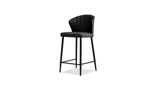 ARIEL Black Leather Counter Stool Black Powder Coated Steel 6