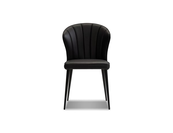ARIEL Black Leather Dining Chair Black Steel Base 4 2