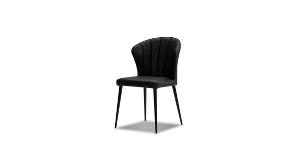 ARIEL Black Leather Dining Chair Black Steel Base 7