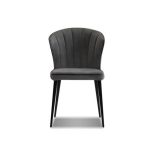 ARIEL Graphite Velvet Dining Chair, Black Powder Coated Steel