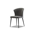 ARIEL Graphite Velvet Dining Chair, Black Powder Coated Steel