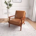 Tan Leather Mid-Century Modern Lounge Chair with Walnut Legs