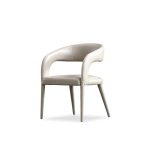 AVALON Taupe Leather Dining Armchair with Metal