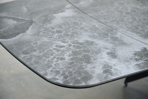 AVENTADOR Ceramic Top Double Extension Dining Table Black Steel Base 1 2