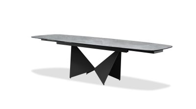AVENTADOR Ceramic Top Double Extension Dining Table Black Steel Base
