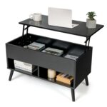 Mid-Century Black Lift-Top Coffee Table with Storage Compartments
