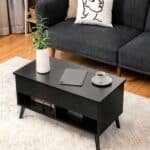 Mid-Century Black Lift-Top Coffee Table with Storage Compartments
