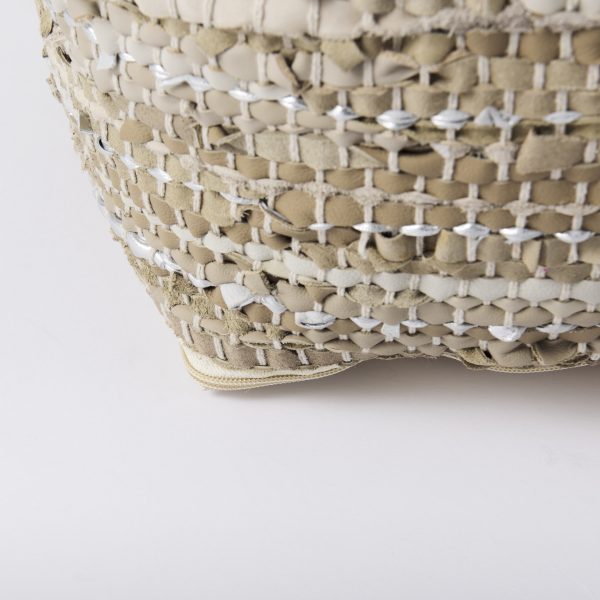 Aadhya 16.0L x 16.0W x 16.0H TaupeSilver Leather and Cotton Pouf 8
