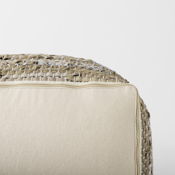 Aadhya 16.0L x 16.0W x 16.0H TaupeSilver Leather and Cotton Pouf 9