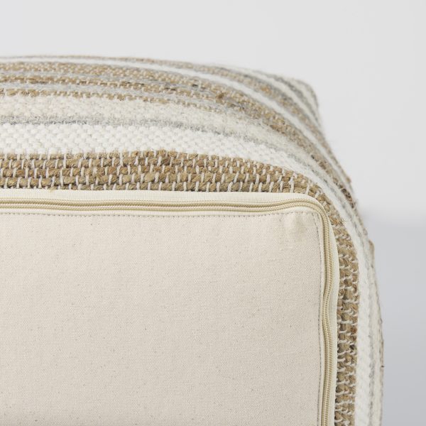 Aahana 16.0L x 16.0W x 16.0H WhiteTaupeGray Striped Hemp and Cotton Pouf 10