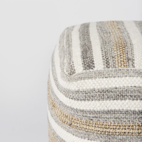 Aahana 16.0L x 16.0W x 16.0H WhiteTaupeGray Striped Hemp and Cotton Pouf 6