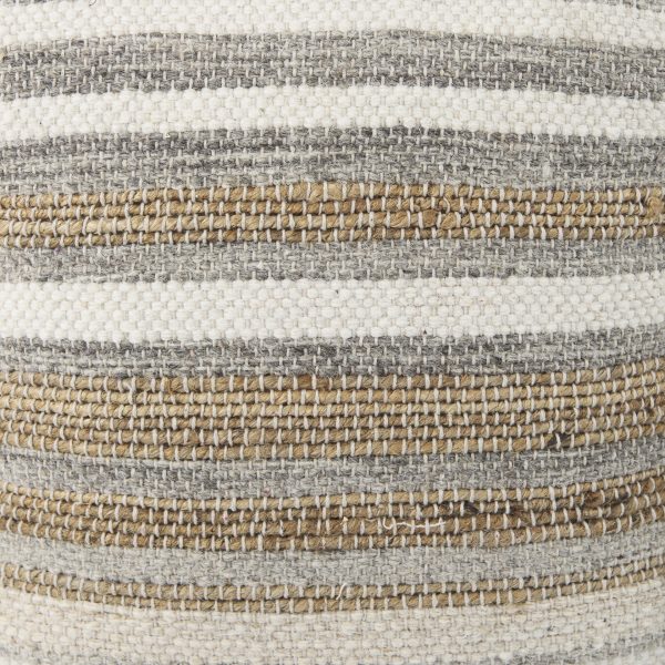 Aahana 16.0L x 16.0W x 16.0H WhiteTaupeGray Striped Hemp and Cotton Pouf 8