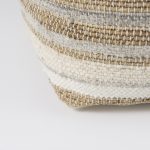 Aahana 16.0L x 16.0W x 16.0H White/Taupe/Gray Striped Hemp and Cotton Pouf