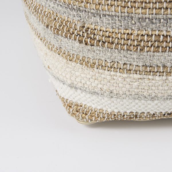 Aahana 16.0L x 16.0W x 16.0H WhiteTaupeGray Striped Hemp and Cotton Pouf 9