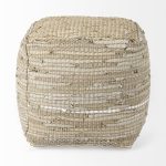 Aalia 16.0L x 16.0W x 16.0H Beige Leather and Jute Pouf