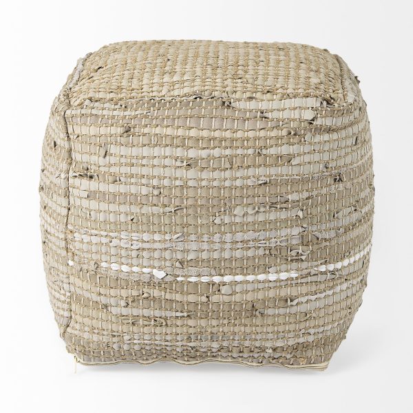 Aalia 16.0L x 16.0W x 16.0H Beige Leather and Jute Pouf 1
