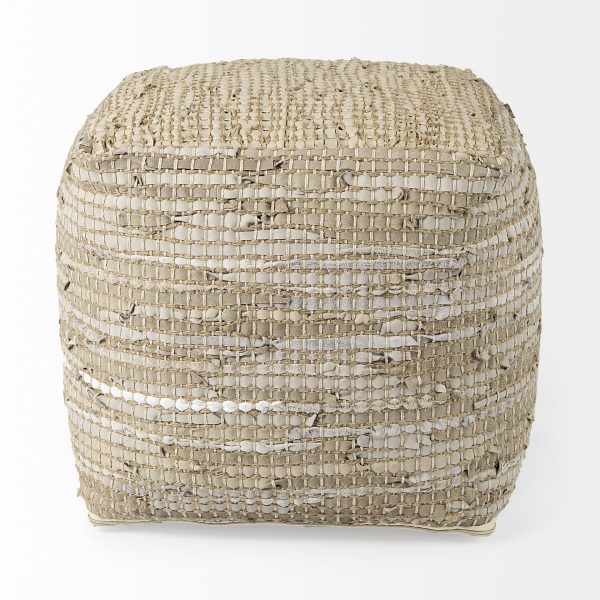 Aalia 16.0L x 16.0W x 16.0H Beige Leather and Jute Pouf 3
