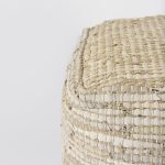 Aalia 16.0L x 16.0W x 16.0H Beige Leather and Jute Pouf