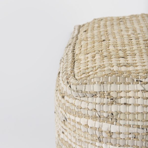 Aalia 16.0L x 16.0W x 16.0H Beige Leather and Jute Pouf 4