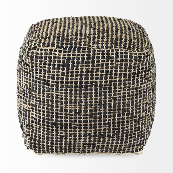 Aalia 16.0L x 16.0W x 16.0H Charcoal Leather and Jute Pouf 2